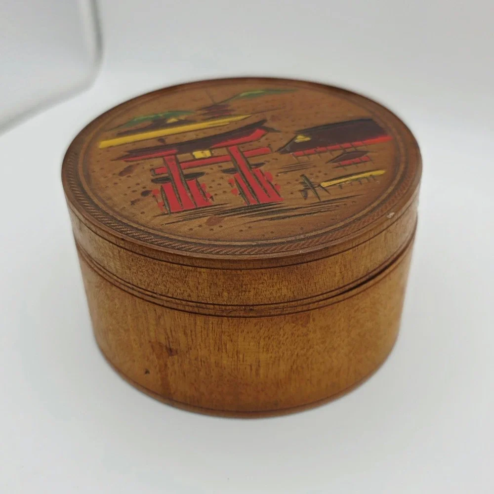 Vintage Japanese Torii Gate Wooden Coaster Set‎ with Storage Box